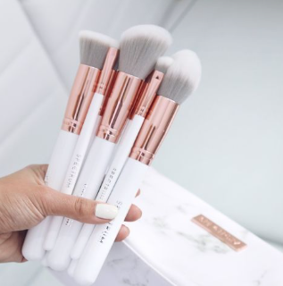 Anne Clutz Brushes official product photo hand holding 5 piece brush set