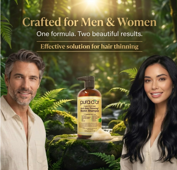 PURA D'OR Original Gold Label Anti-Thinning Shampoo - CLINICALLY TESTED - Biotin & Argan Oil – Sulfate-Free Strengthening & Volumizing for